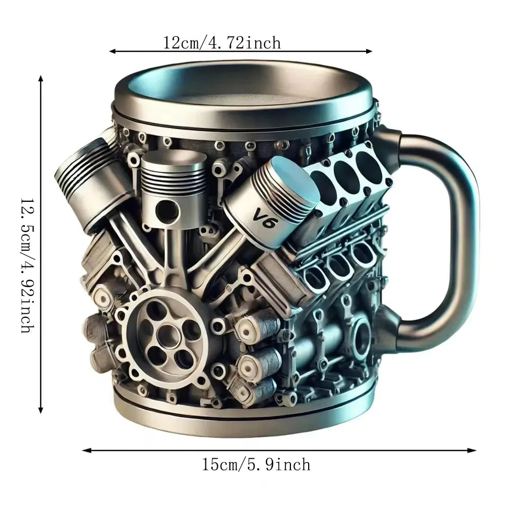 Stainless Steel Cup V8 & V6, V6 V8 Engines Design Mug, Durable & Stylish Rust-Proof 15oz Coffee Mug Perfect for Car Enthusiasts