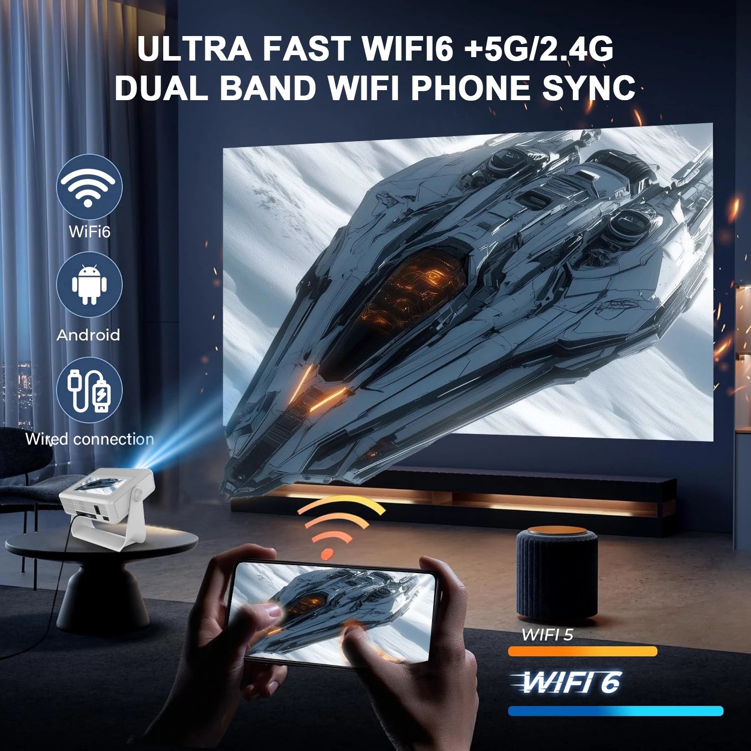 Transform Your Movie Nights with the 4K Smart Projector: Portable, WiFi 6, and Bluetooth 5.0 Connectivity!