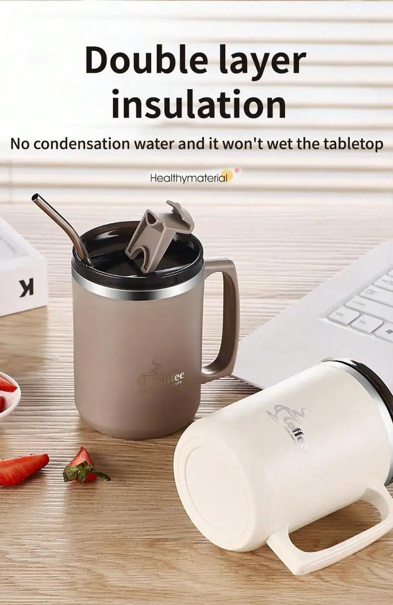 WORTHBUY 450Ml Milk Coffee Mug 304 Stainless Steel Double Wall Thermal Water Cup Sealed  Anti Scalding Drinking Cup For Student