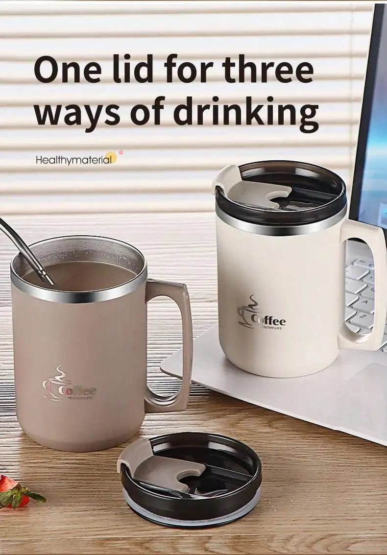 WORTHBUY 450Ml Milk Coffee Mug 304 Stainless Steel Double Wall Thermal Water Cup Sealed  Anti Scalding Drinking Cup For Student