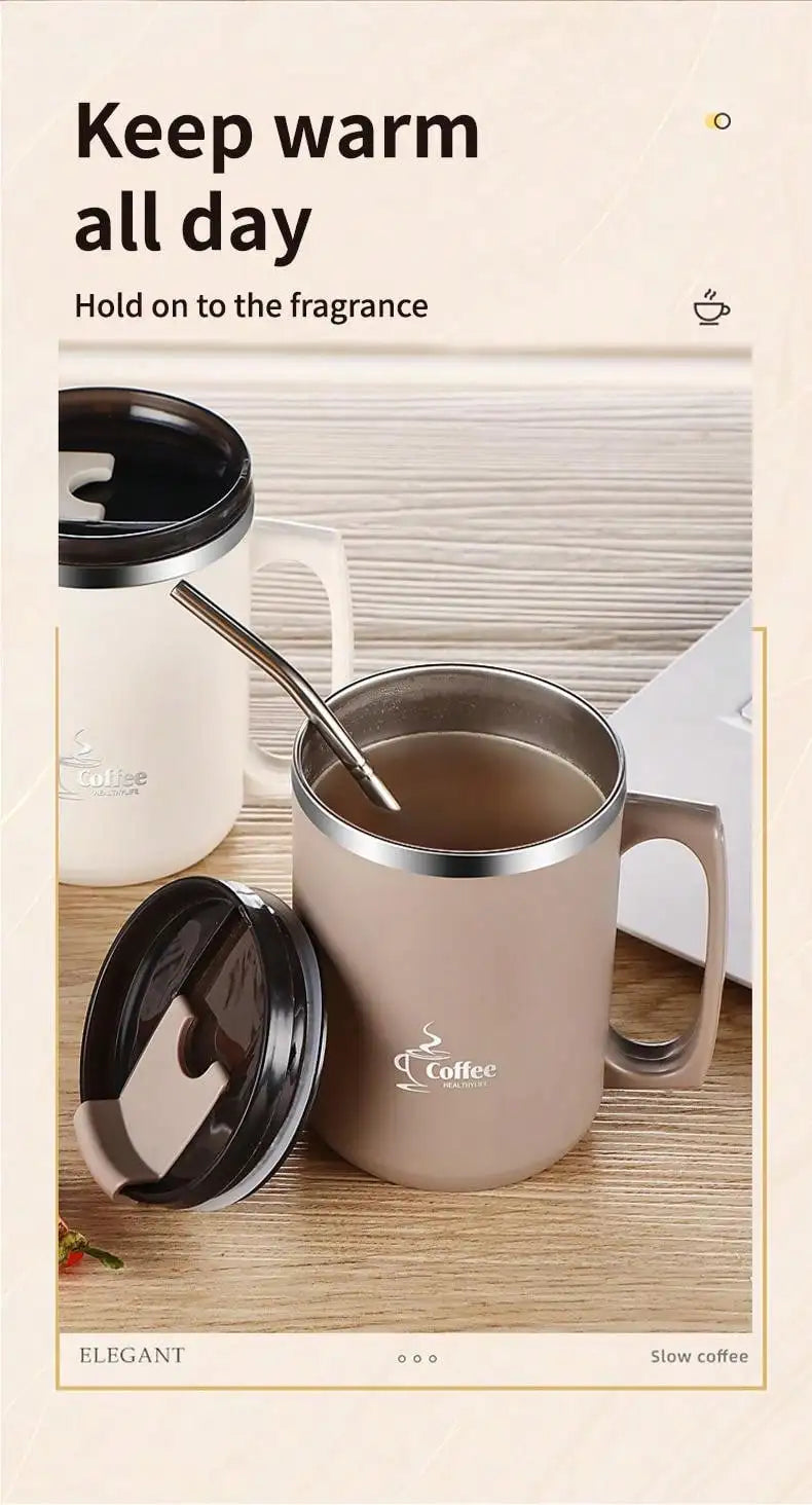 WORTHBUY 450Ml Milk Coffee Mug 304 Stainless Steel Double Wall Thermal Water Cup Sealed  Anti Scalding Drinking Cup For Student