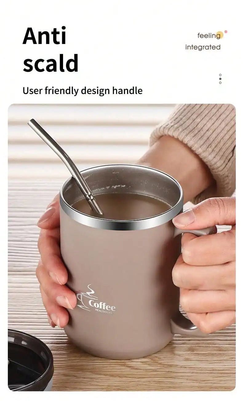 WORTHBUY 450Ml Milk Coffee Mug 304 Stainless Steel Double Wall Thermal Water Cup Sealed  Anti Scalding Drinking Cup For Student