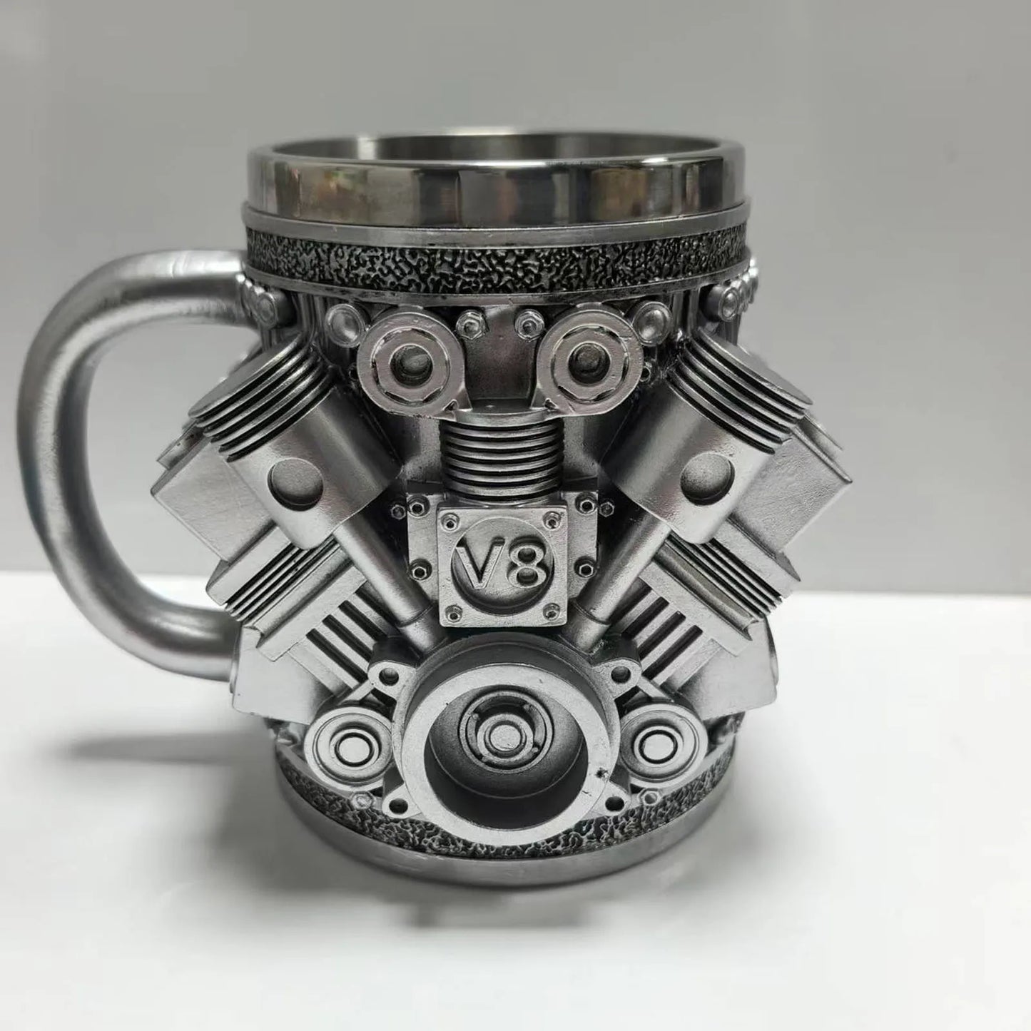 Stainless Steel Cup V8 & V6,  V6 V8 Engines Design Mug, Durable & Stylish Rust-Proof 15oz Coffee Mug Perfect for Car Enthusiasts