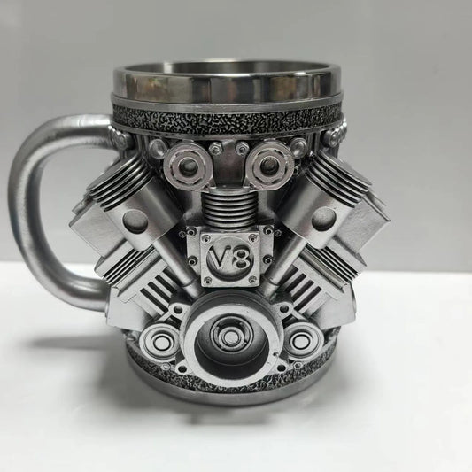 Stainless Steel Cup V8 & V6,  V6 V8 Engines Design Mug, Durable & Stylish Rust-Proof 15oz Coffee Mug Perfect for Car Enthusiasts