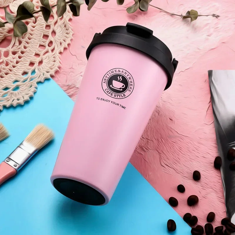 500ml Insulated Travel Coffee Cup Double Wall Leak-Proof Thermos Mug Vacuum Stainless Steel Tea Tumbler with Lid and Handle