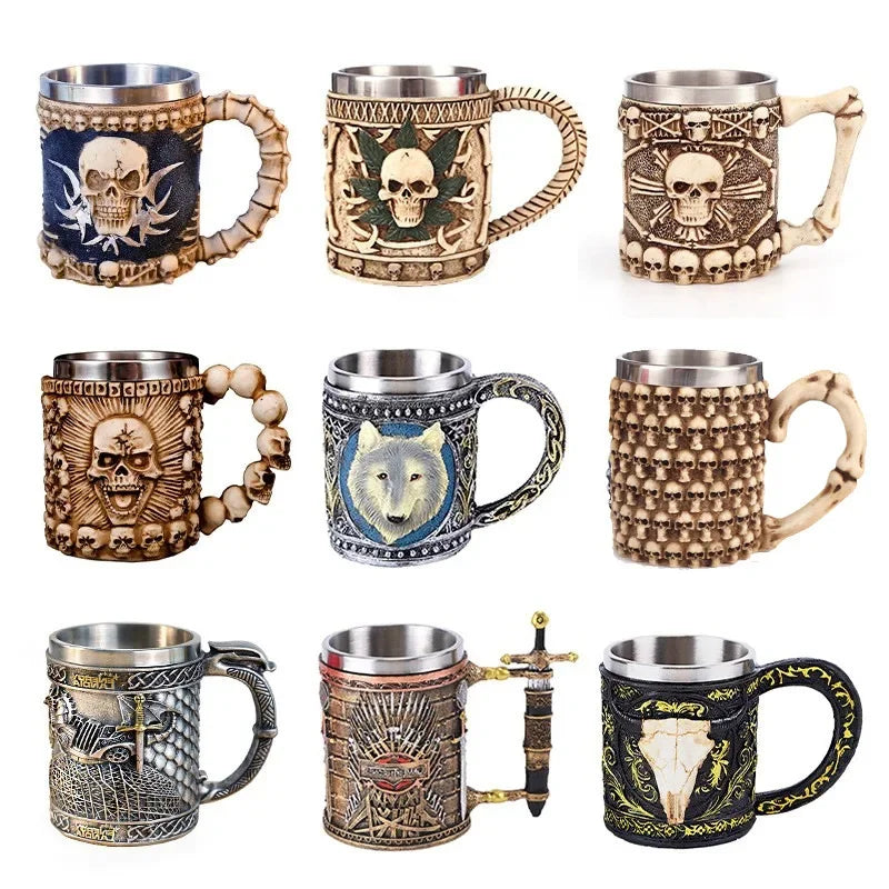 Mugs Coffee Cups Stainless Steel Viking Water Bottle Coffee Mug Large Capacity Insulated Mugs Bar Beer Mug Wine Drinkware Cup