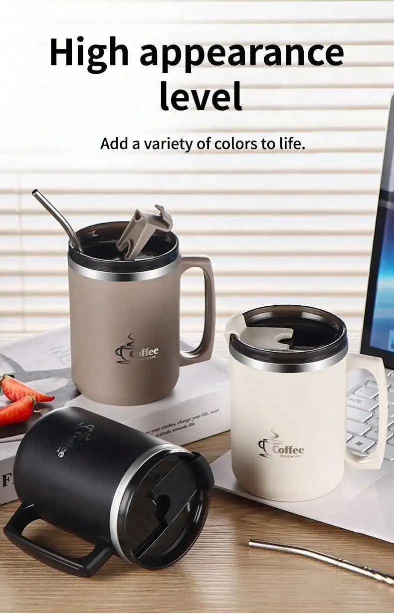 WORTHBUY 450Ml Milk Coffee Mug 304 Stainless Steel Double Wall Thermal Water Cup Sealed  Anti Scalding Drinking Cup For Student