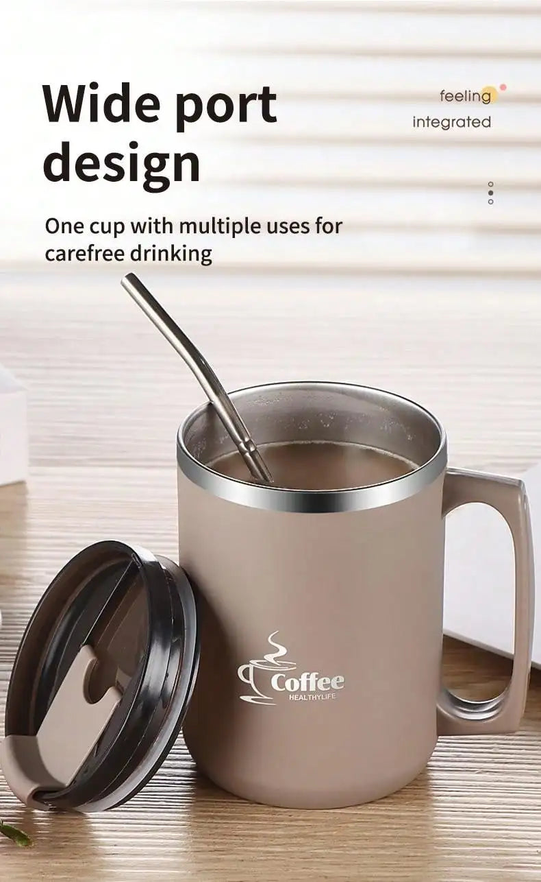 WORTHBUY 450Ml Milk Coffee Mug 304 Stainless Steel Double Wall Thermal Water Cup Sealed  Anti Scalding Drinking Cup For Student