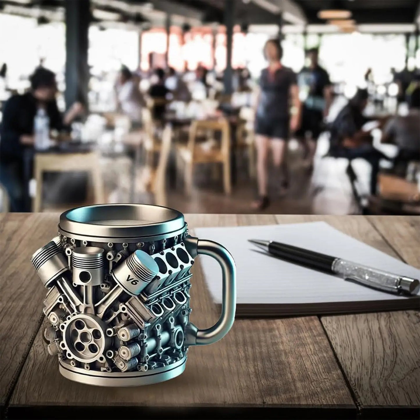 Stainless Steel Cup V8 & V6,  V6 V8 Engines Design Mug, Durable & Stylish Rust-Proof 15oz Coffee Mug Perfect for Car Enthusiasts