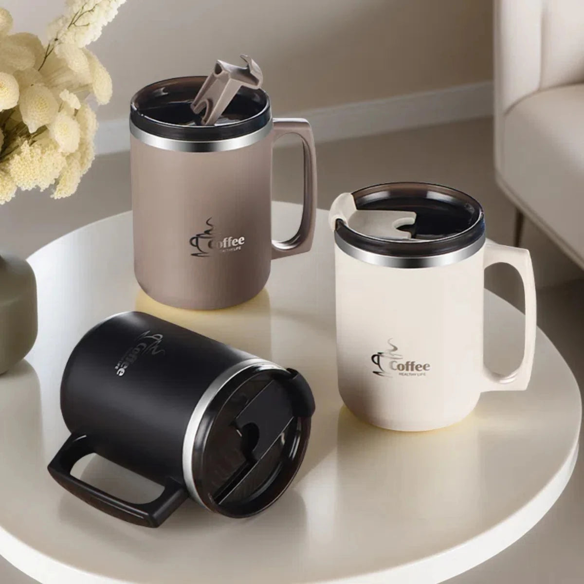 WORTHBUY 450Ml Milk Coffee Mug 304 Stainless Steel Double Wall Thermal Water Cup Sealed  Anti Scalding Drinking Cup For Student