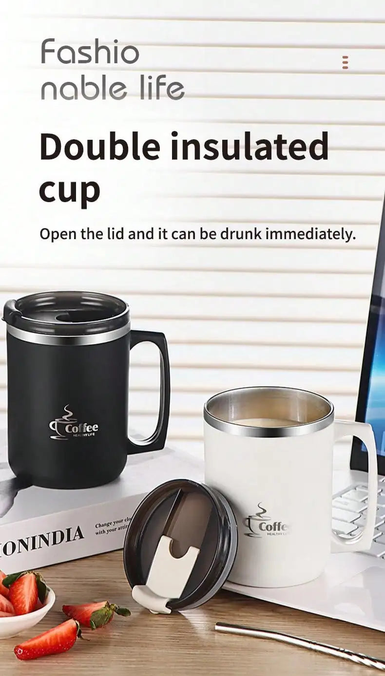 WORTHBUY 450Ml Milk Coffee Mug 304 Stainless Steel Double Wall Thermal Water Cup Sealed  Anti Scalding Drinking Cup For Student