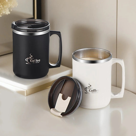 WORTHBUY 450Ml Milk Coffee Mug 304 Stainless Steel Double Wall Thermal Water Cup Sealed  Anti Scalding Drinking Cup For Student